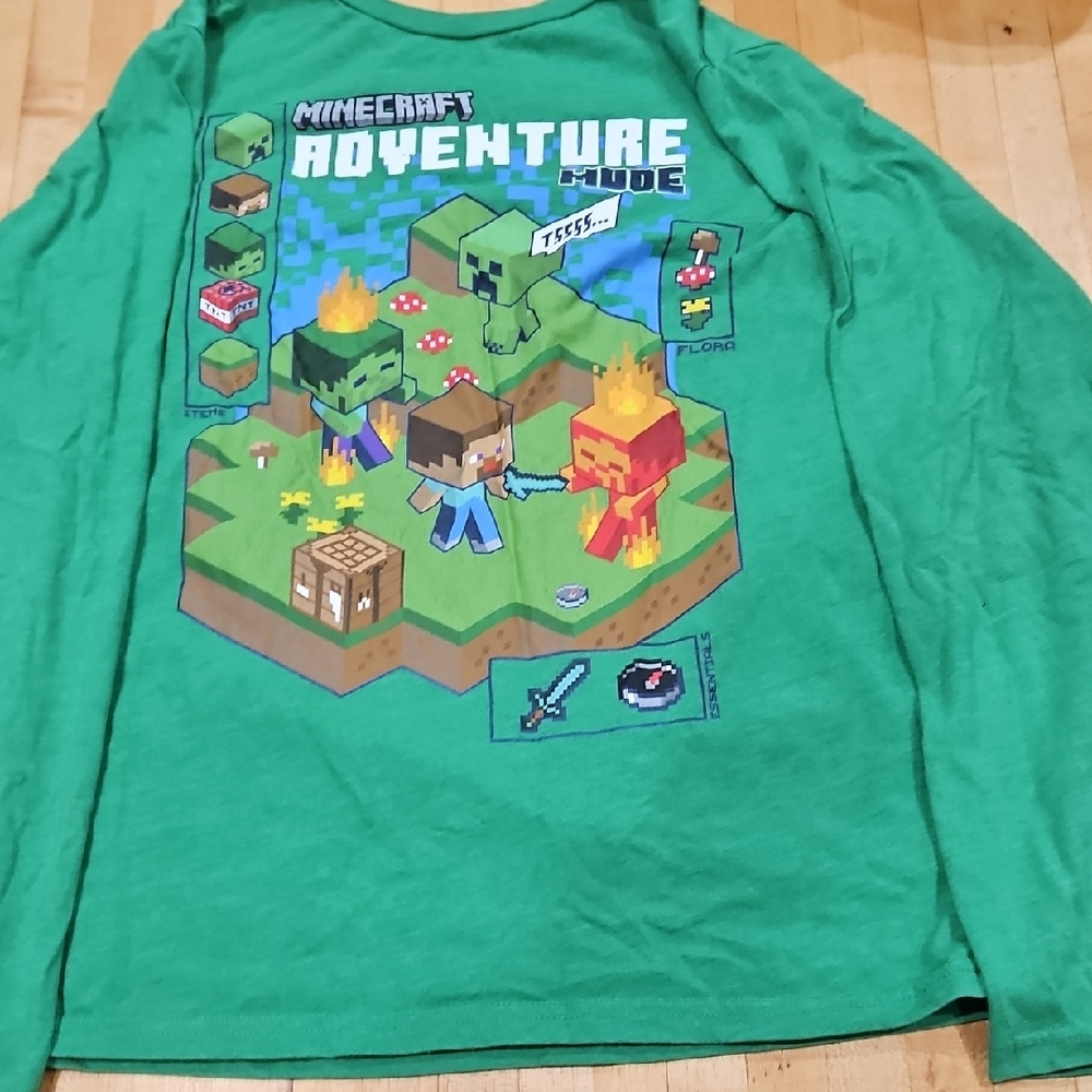 Minecraft Adventure Mode Kids Long Sleeve Green Shirt